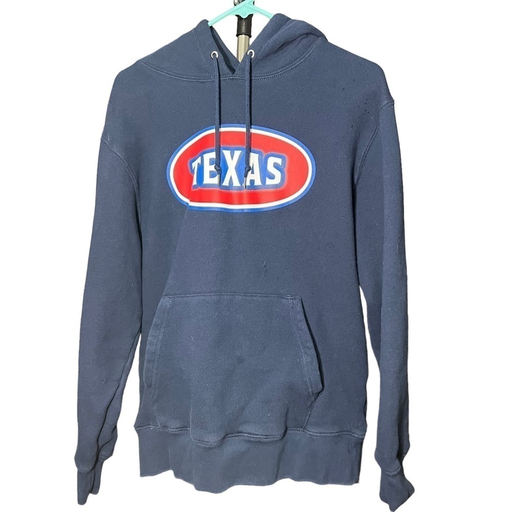 Navy Blue Embroidered Graphic Texas Long Sleeve Pullover Hoodie